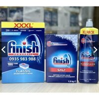 Combo 100 viên rửa bát Finish + Nước bóng Finish 750ml +1.5kg Muối rửa chén finish