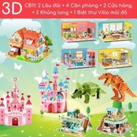 Combo 11 mô hình : 2 Lâu dài thần tiên xanh -hồng +Tiệm tạp hóa + Quán trà sữa + Villa biệt thự dỏ+4 căn phòng + 2 Khủng
