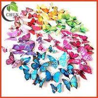 Combo 12 decal dán tường hình bướm 3D trang trí cửa kính, tủ quàn áo, giỏ hoa, ảnh treo tường