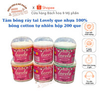 Combo 12 hộp Tăm bông ráy tai Lovely que nhựa 100% bông cotton tự nhiên hộp 200 que