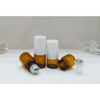 Combo 12 vỏ chai thủy tinh nâu 1ml,2ml bi lăn thép kim loại nắp trắng, đựng nước hoa tinh dầu dubai