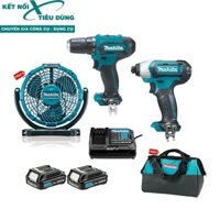 Combo 12V Makita - Máy khoan Pin HP333DZ + Máy vặn vít DF110DZ + 2 Pin BL1016 + 1 Sạc DC10SB Tặng Quạt CF100DZ + Túi dụn