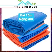 Combo 15m bạt 2 da màu xanh cam loại dày khổ rộng 4m, bạt che nắng, che mưa, làm mái hiên, bạt công trình, siêu bền