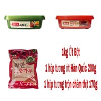 COMBO 1KG BỘT ỚT VẨY NONGWOO + 1 HỘP TƯƠNG ỚT GOCHUJANG 200G+Tương trộn Ssamjang Hàn Quốc hộp 170gr