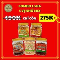 Combo 1KG5 5 Loại Khô Mix Vị [ 300Gr Gà Lá Chanh+ 300Gr Gà Bơ Tỏi + 300Gr Heo Tỏi + 300Gr Bò Sợi + 300Gr Mực Hấp Dừa]