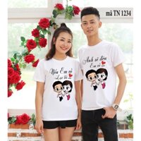 Combo 2 áo - áo thun đôi áo cặp in nếu e đi hai người dắt tay ý nghĩa vải đẹp hình in sắc nét