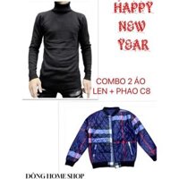 COMBO 2 ÁO TẾT ĐOÀN VIÊN : Áo len cổ lọ trơn + Áo phao bomber kẻ màu C8 Đông Home Shop