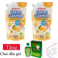 Combo 2 bịch Nước rửa bình sữa Pigeon hương Yuzu túi 650ml - Phiên Bản Mới - Tặng 1 chai dầu gió xanh 24ml