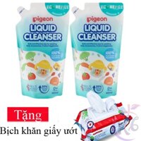 Combo 2 bịch Nước rửa bình sữa Pigeon hương Tự Nhiên túi 650ml - Phiên Bản Mới - Tặng 1 bịch khăn giấy ướt 80 tờ