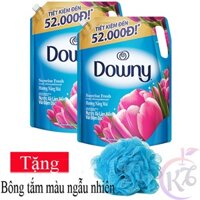 Combo 2 bịch Nước xả vải Downy hương Nắng Mai túi 2.3 lít Tặng 1 bông tắm màu ngẫu nhiên - nước xả quần áo 2,3L đậm đặc