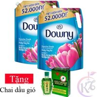 Combo 2 bịch Nước xả vải Downy hương Nắng Mai túi 2.3 lít Tặng 1 chai dầu gió xanh 24ml - nước xả quần áo 2,3L đậm đặc