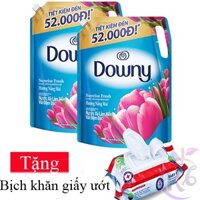 Combo 2 bịch Nước xả vải Downy hương Nắng Mai túi 2.3 lít Tặng 1 bịch khăn giấy ướt 80 tờ - nước xả quần áo 2,3L đậm đặc