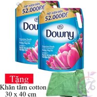 Combo 2 bịch Nước xả vải Downy hương Nắng Mai túi 2.3 lít Tặng 1 khăn tắm cotton siêu mềm 30x40cm màu ngẫu nhiên