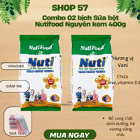 Combo 2 bịch sữa Nutifood nguyên kem 400g cho cả gia đình-tặng khăn mềm mịn