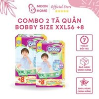 Combo 2 bỉm bobby tã quần XXL56 +8 miếng vừa vặn bụng bé, đai dính trước bụng dạng vải cotton mềm mại, an toàn cho da