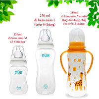 Combo 2 bình sữa pur comfort feeder 120ml 250ml và 1 bình quai 250ml núm ti bằng silicone mềm rất giống ti mẹ nhưng lại đảm bảo bé không cắn đứt