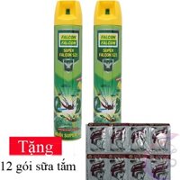 Combo 2 Bình xịt muỗi Falcon Super chai 600ml hương chanh Tặng 12 gói sữa tắm sáng da - diệt côn trùng, kiến, gián