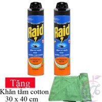 Combo 2 Bình xịt muỗi Raid chai 600ml hương Cam Chanh Tặng 1 khăn tắm cotton siêu mềm 30x40cm màu ngẫu nhiên - xịt côn t