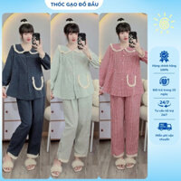COMBO 2 Bộ Bầu - Bộ Sau Sinh Đũi Xốp Cổ Sen Ren Viền 1 Túi - Áo Có Khoá Kéo Quần Có Chun Chỉnh C011