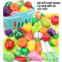 Combo 2 Bộ Đồ Chơi Cắt Hoa Quả 30 Chi Tiết Đồ Chơi Nhà Bếp Cắt Rau Củ Bằng Nhựa Cao Cấp, Có giỏ nhựa, Đồ chơi nhà bếp