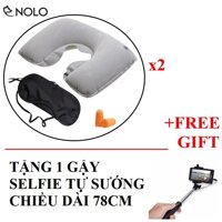 Combo 2 Bộ Gối Hơi Kèm Bịt Mắt Bịt Tai Tặng 1 Gậy Selfie Tự Sướng [bonus]