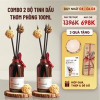 Combo 2 Bộ Tinh Dầu Thơm Phòng Khuếch Tán Cắm Que 100mL Bình Nâu HENY GARDEN Mùi Hương Thư Giãn