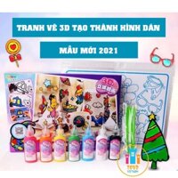 COMBO 2 BỘ TRANH NHỰA 3D DÀNH CHO BÉ - 200 HÌNH + 14 LỌ MÀU