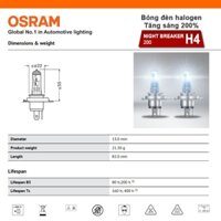 Combo 2 Bóng Đèn Halogen Tăng Sáng 200% OSRAM Night Breaker H4, H7 12V 55W (Hàng chính hãng)