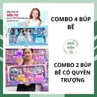 Combo 2 búp bê barbie công chúa băng giá elsa tóc mây thay váy có túi xách và đồ trang điểm có quyền trượng