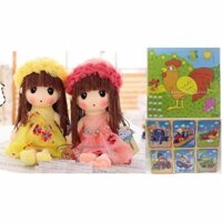 Combo 2 Búp Bê, Ghép Tranh Gỗ 9 Mảnh, Bảng Ghép 6 Tranh.