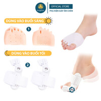 Combo 2 cặp dụng cụ chỉnh hình ngón chân cái bị vẹo Hallux Valgus chất liệu nhựa PC, vớ siliconesilicone tổ ong - Buybox - 1 Cặp trắng  1 Cặp da
