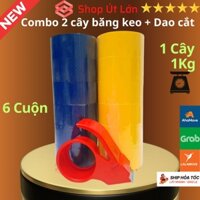 Combo 2 cây băng keo màu OPP kèm dao cắt băng keo, mỗi cây là 100yard, Rộng 4,7cm, lõi giấy 3mm, mỗi cây 6 cuộn