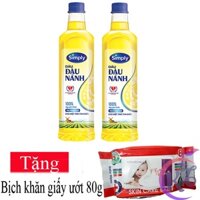 Combo 2 chai Dầu ăn Simply đậu nành chai 1L Tặng 1 bịch khăn giấy ướt Baby 80 tờ - dầu ăn cao cấp nguyên chất 1 lít