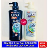 Combo 2 Chai Dầu Gội Clear Men 450ml Và Clear Bạc Hà 480ml Thái Lan Chính Hãng