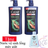 Combo 2 chai Dầu gội đầu Clear Men sạch gàu chai 600g hương Phong Lữ & Gỗ Đàn Hương Tặng chai nước tẩy vệ sinh lồng giặt