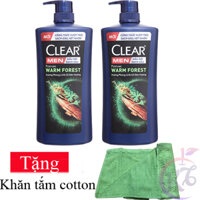 Combo 2 chai Dầu gội đầu Clear Men sạch gàu chai 600g hương Phong Lữ & Gỗ Đàn Hương Tặng 1 khăn long cotton siêu mềm