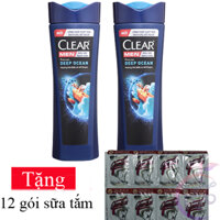 Combo 2 chai Dầu gội đầu Clear Men sạch gàu chai 340g hương Gió Biển & Hổ Phách Tặng 12 gói sữa tắm sáng da - Deep Ocean