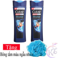 Combo 2 chai Dầu gội đầu Clear Men sạch gàu chai 340g hương Gió Biển & Hổ Phách Tặng 1 bông tắm màu ngẫu nhiên - Deep Oc