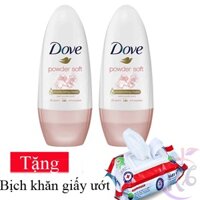 Combo 2 chai Lăn khử mùi Dove dưỡng da trắng mịn chai 40ml hương phấn thơm Tặng bịch khăn giấy ướt 80 tờ - lăn nách