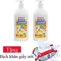 Combo 2 chai Nước rửa bình sữa Pigeon hương Yuzu chai 700ml - Phiên Bản Mới - Tặng 1 bịch khăn giấy ướt 80 tờ