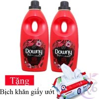 Combo 2 chai Nước xả vải Downy Đam Mê hương nước hoa chai 800ml Tặng 1 bịch khăn giấy ướt 80 tờ - nước xả quần áo đậm