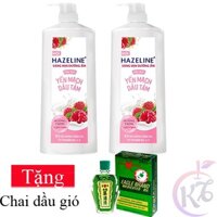 Combo 2 chai Sữa tắm Hazeline dưỡng ẩm trắng da Yến mạch & dâu tằm chai 1kg Tặng 1 chai dầu gió xanh 24ml - X3 tác động