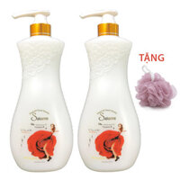 Combo 2 chai sữa tắm nước hoa hồng Salome 900ml tặng kèm bông tắm tròn lớn dày dặn