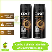 Combo 2 chai xịt khử mùi Axe Dark Temptation - Xịt ngăn mùi nước hoa body mist toàn thân kháng khuẩn giảm mồ hôi nách