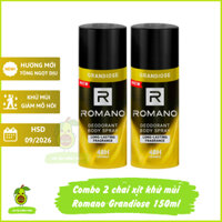 Combo 2 chai xịt khử mùi Romano Grandiose 150ml - Bộ 2 chai xịt hương nước hoa kháng khuẩn ngăn mùi giảm mồ hôi nách
