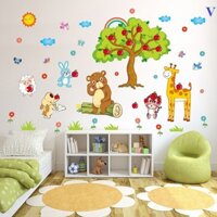 Combo 2 Decal Dán Tường Cho Bé Vườn Táo Và Thước Đo Khỉ Leo Cây OEM