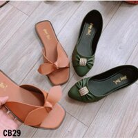 Combo 2 đôi - Giày búp bê đế bệt khóa nhỏ và dép form bánh ú xinh xắn - CB29