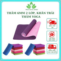 Combo 2 dụng cụ Yoga :1 Thảm 6mm 2 lớp TPE êm ái + 1 Khăn trải thảm hạt Silicon chống trơn trượt