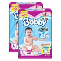 Combo 2 gói Bỉm tã dán Bobby siêu thấm size L, 68 miếng (9-13kg)