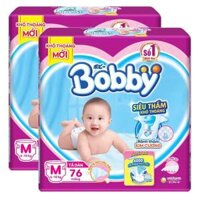 Combo 2 gói Bỉm tã dán Bobby siêu thấm size M 76 miếng (6-10kg)
